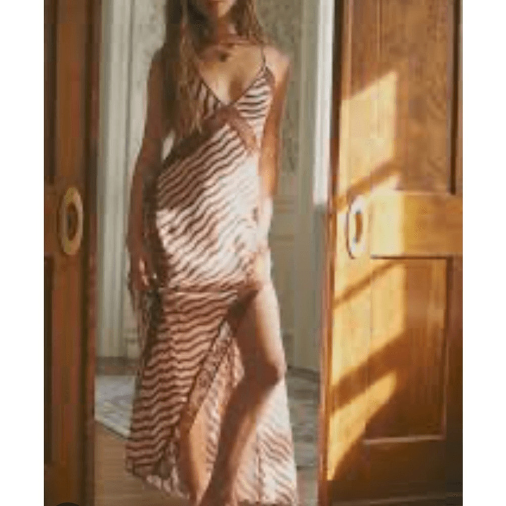 NEW! Free People Some kind of love Pink and Brown Striped Satin Slip Dress